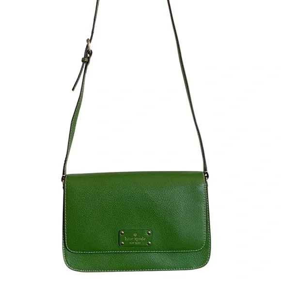 Kate Spade Wellesley Flynn Crossbody Bag Lime Green Leather Purse Dark Academia - Picture 12 of 13